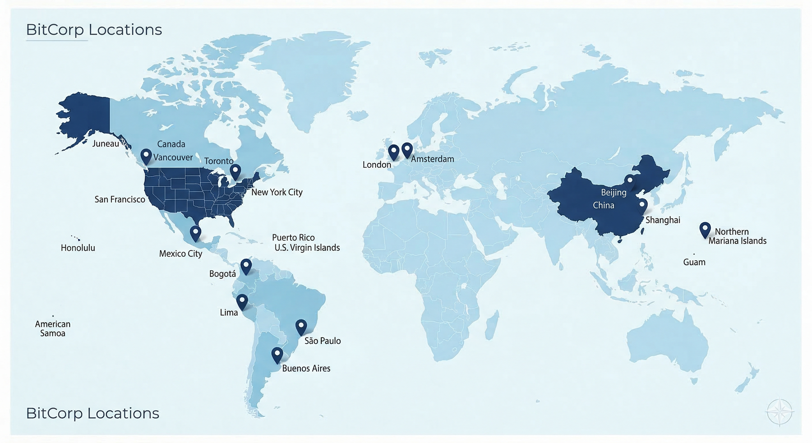 BitCorp Locations — United States, Canada, Mexico, Latin America, United Kingdom, The Netherlands, China
